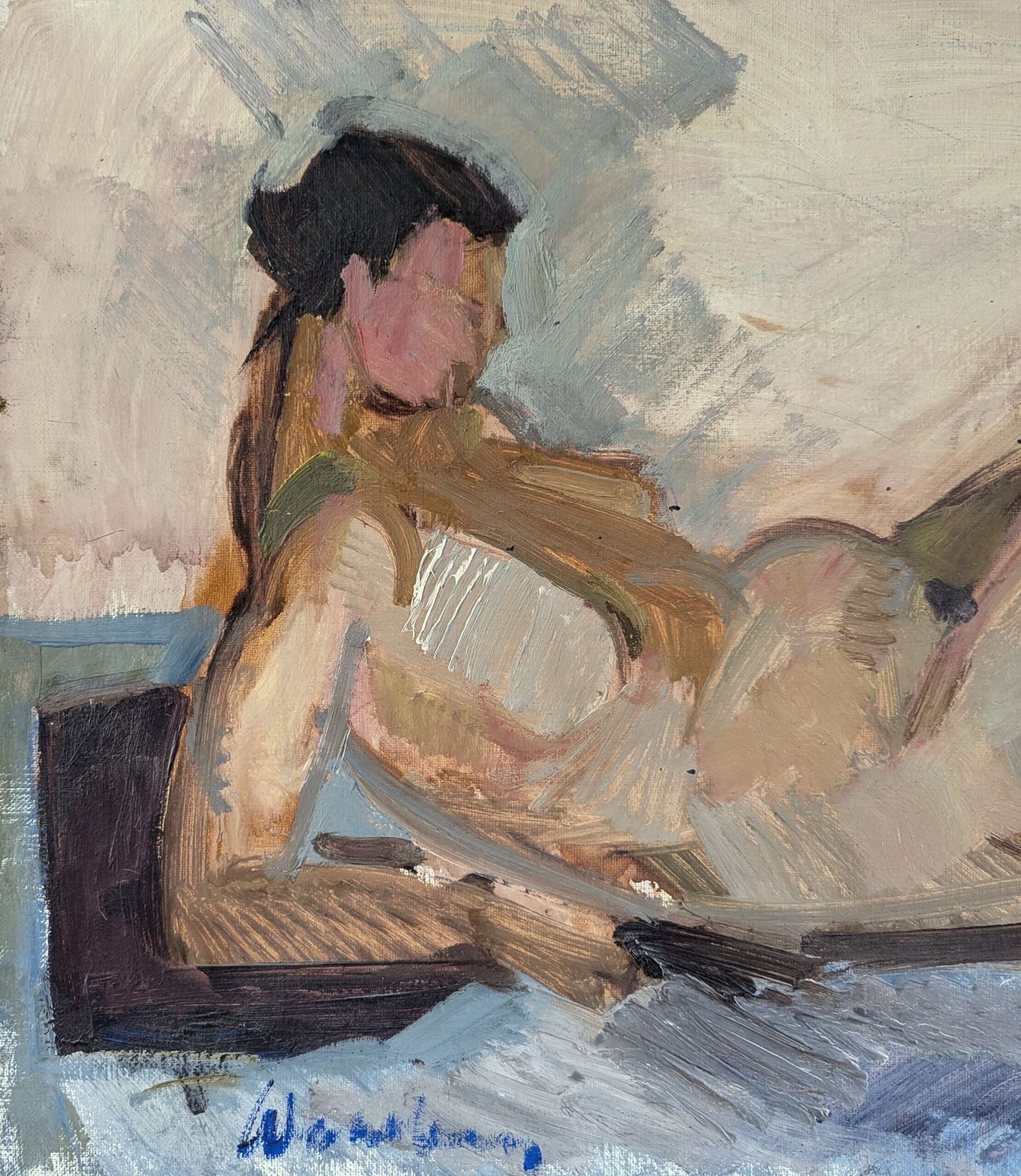 The Expectant Nude Oil Painting photo vintage