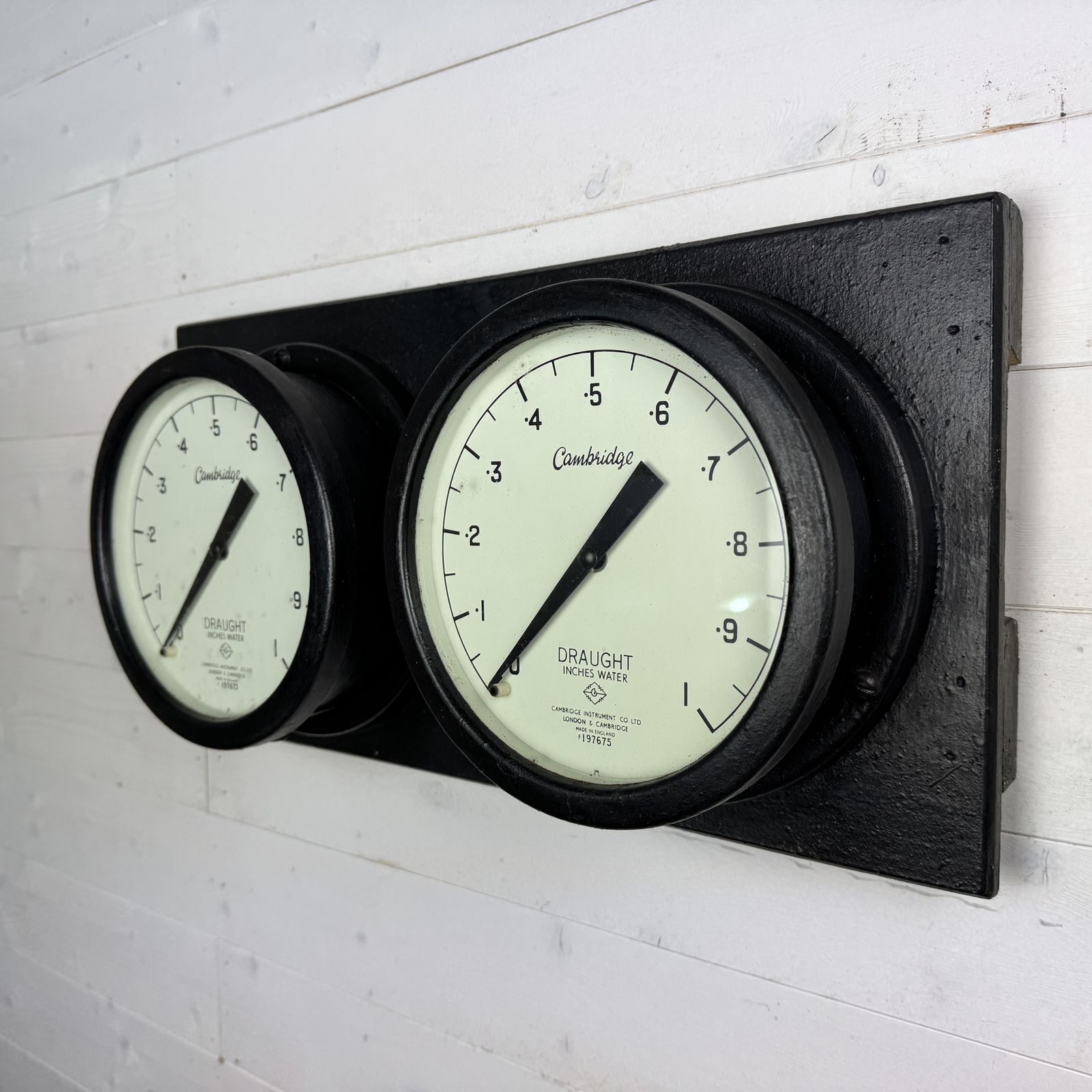 Pair Of Vintage Industrial Cambridge Water Gauges On Board photo vintage