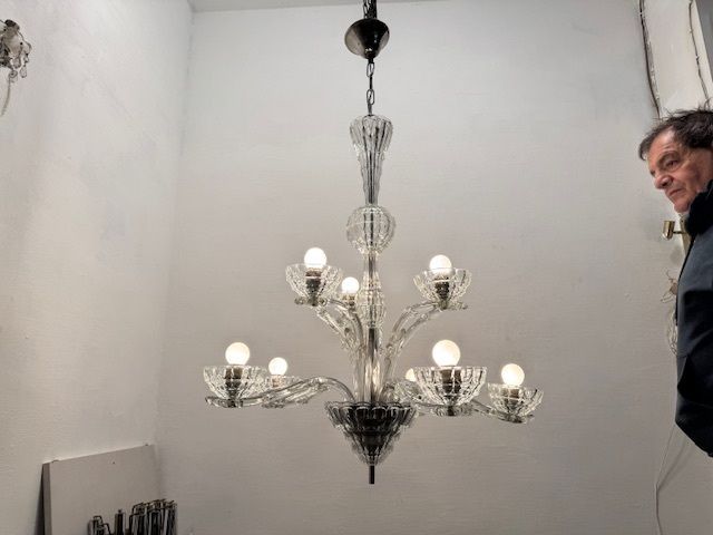 photo for sale Art Deco Murano Glass Barovier Chandelier 1940’s