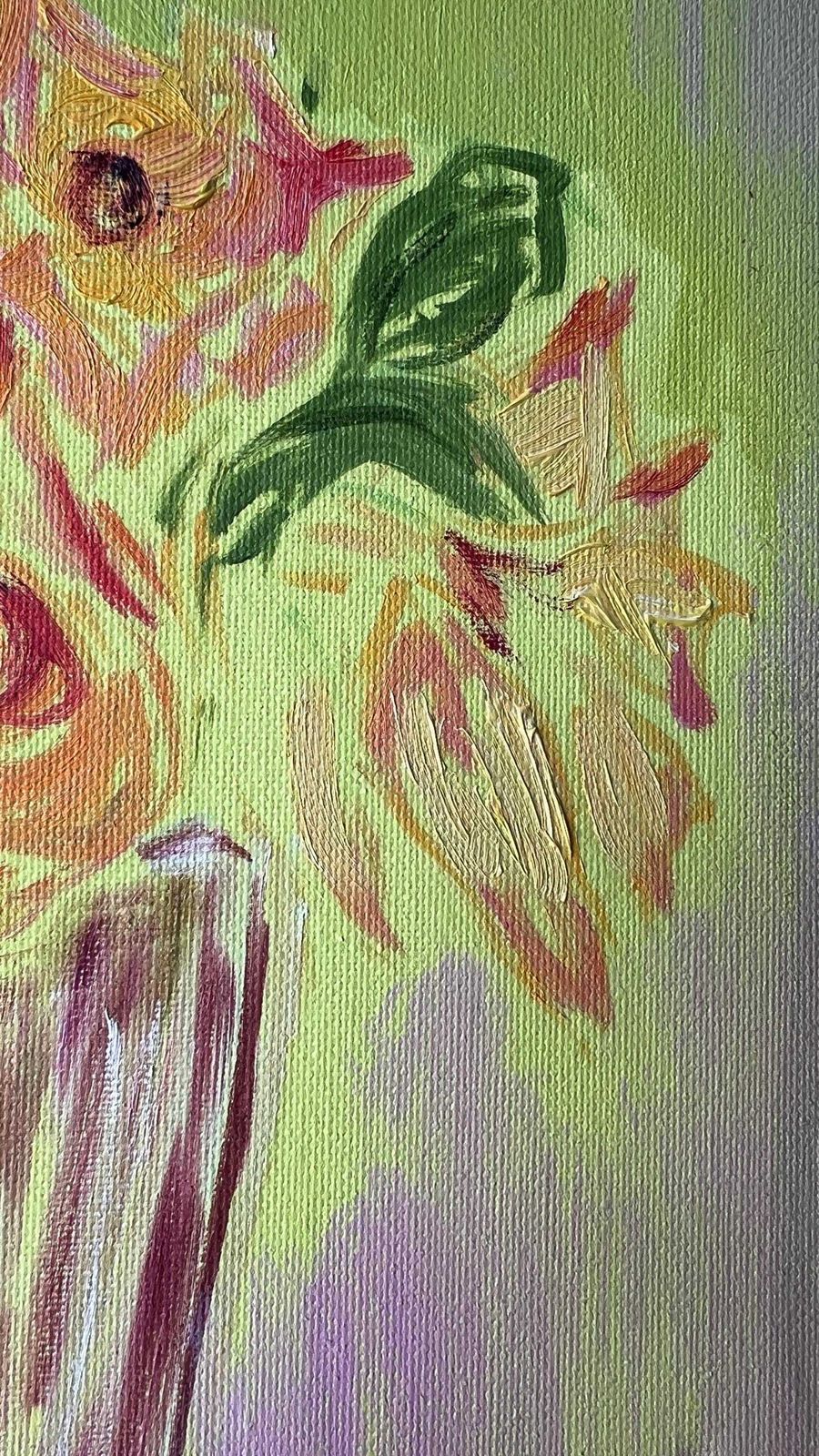Original Contemporary Floral Oil Painting On Stretched Canvas – Vibrant Impressionist Artwork photo vinterior