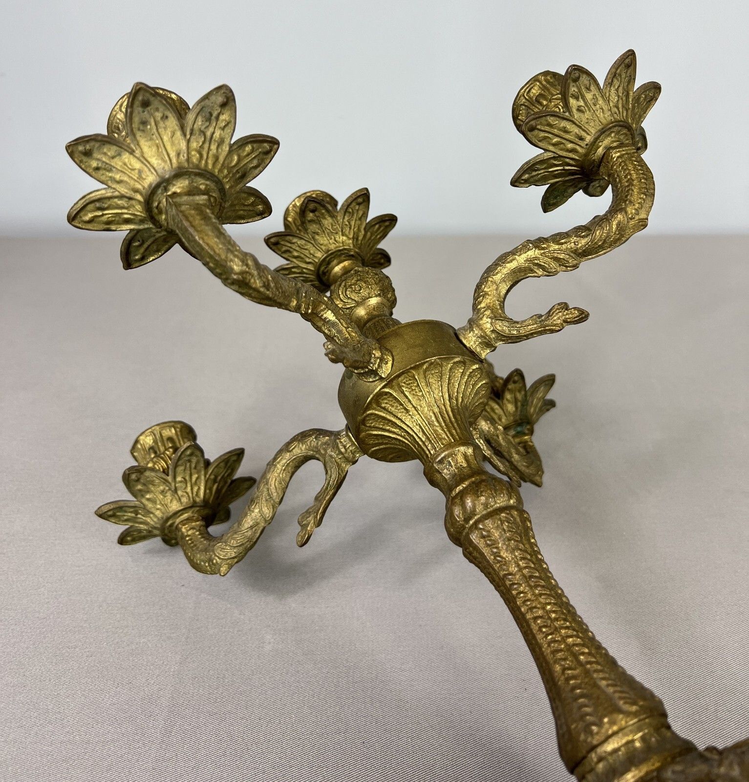 photo furniture Antique French Brass Candelabra – Ornate 5 Arm Candle Holder (Lot 3604)