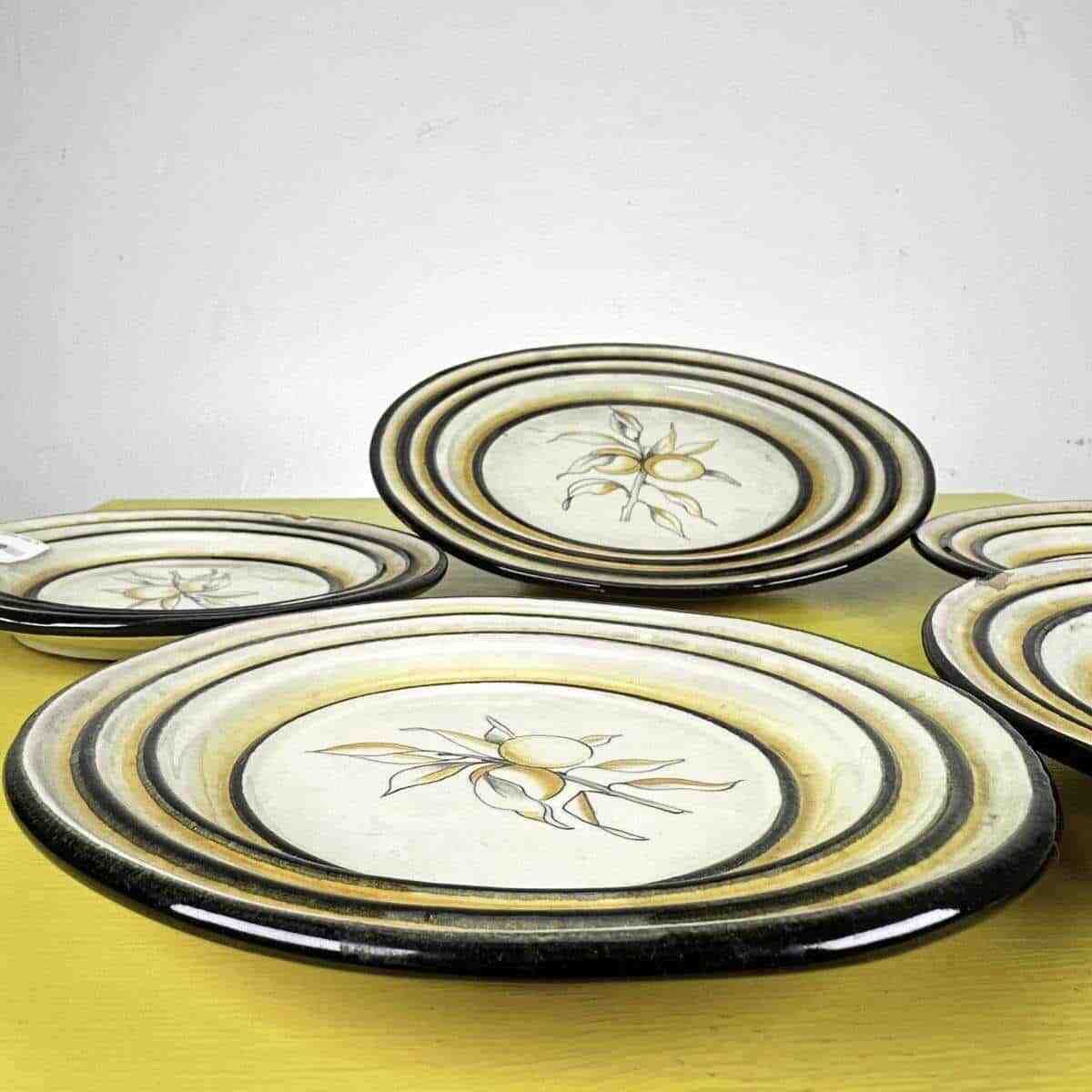 Vintage Glazed Terracotta Plates Cas, 5 Pieces photo for sale