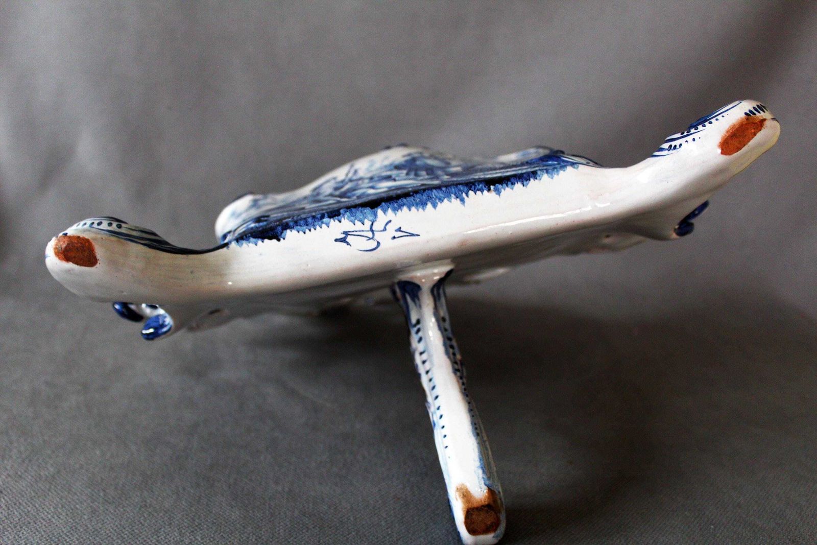 Large 19th Century Delft Ceramic Enamel Letter Holder, Blue And White, Hand Painted, Signed, Bagpipe Musician Windmill Country Landscape photo 119.0
