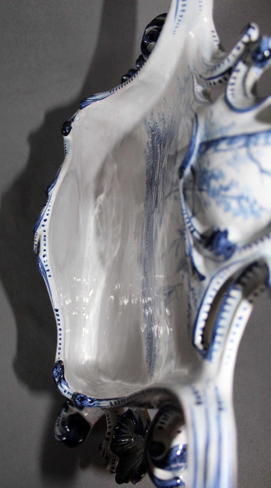 Large 19th Century Delft Ceramic Enamel Letter Holder, Blue And White, Hand Painted, Signed, Bagpipe Musician Windmill Country Landscape photo vinterior