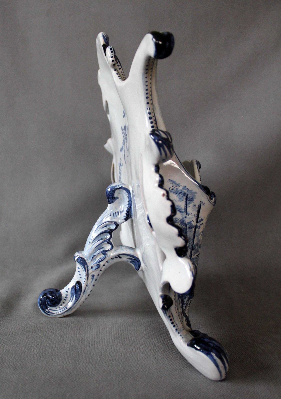 Large 19th Century Delft Ceramic Enamel Letter Holder, Blue And White, Hand Painted, Signed, Bagpipe Musician Windmill Country Landscape photo vintage