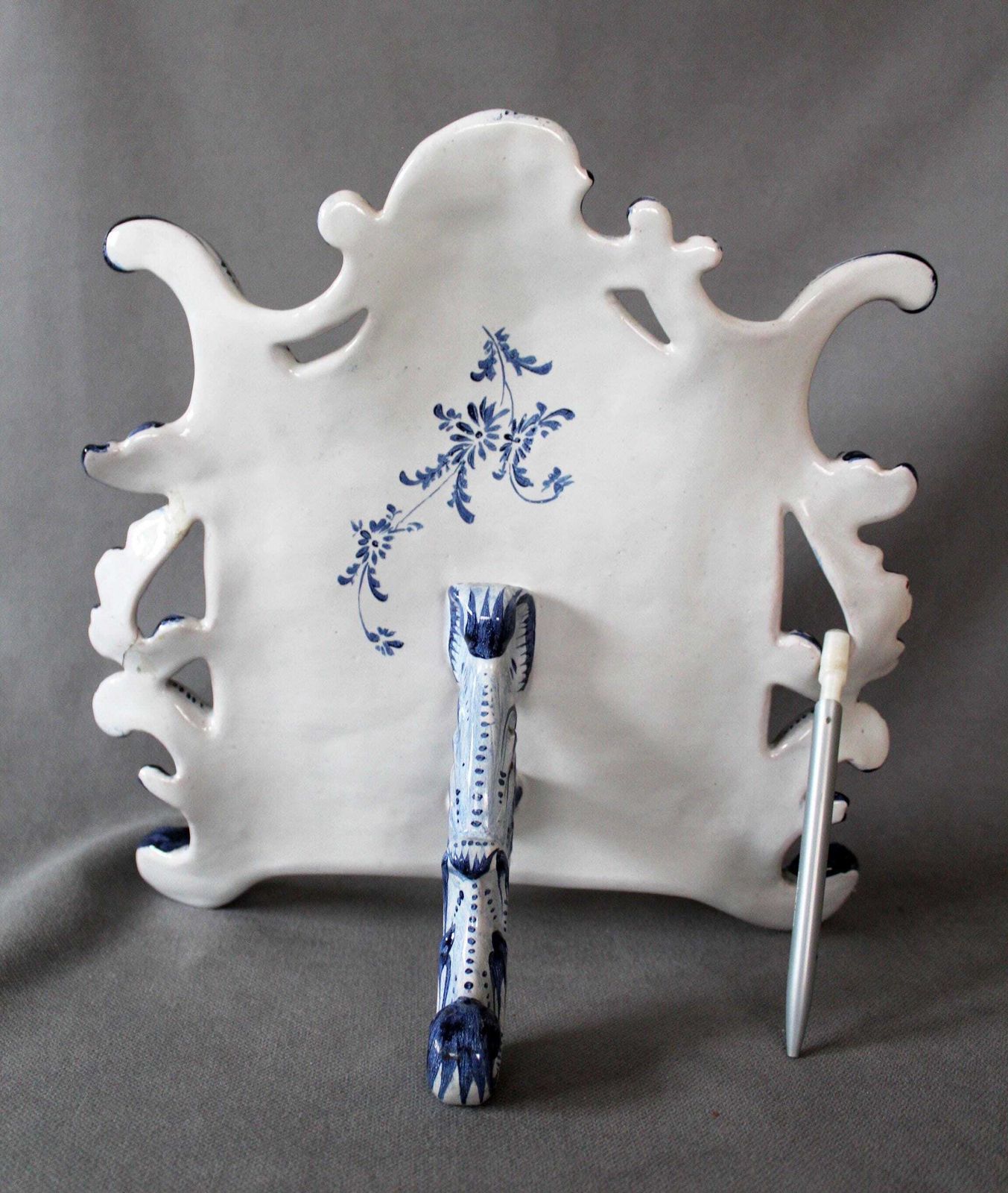 photo furniture Large 19th Century Delft Ceramic Enamel Letter Holder, Blue And White, Hand Painted, Signed, Bagpipe Musician Windmill Country Landscape