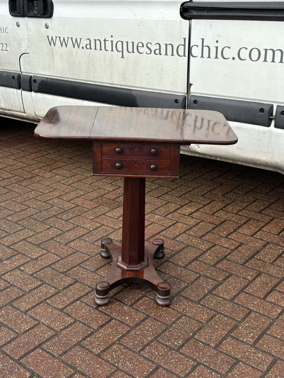 Victorian Mahogany Lamp Table, Side Table. With Drawer photo vintage