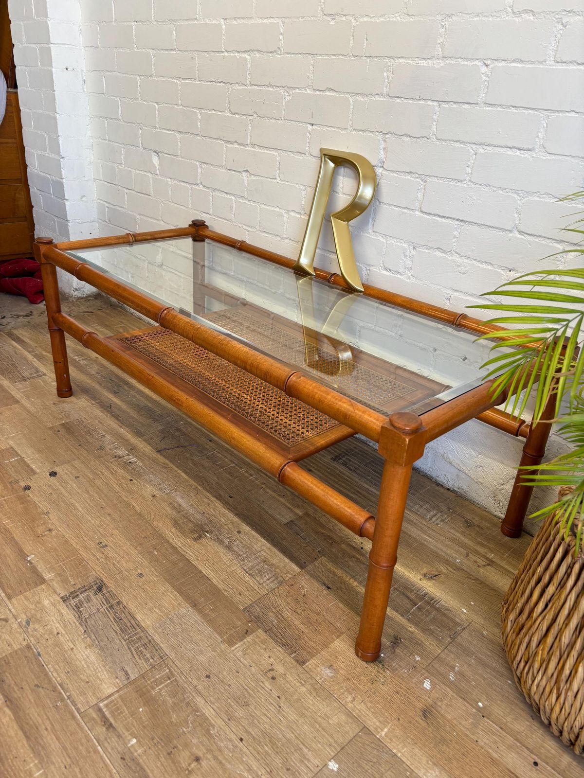 G Plan Coffee Table 1970s Mid Century Bamboo And Glass photo vinterior