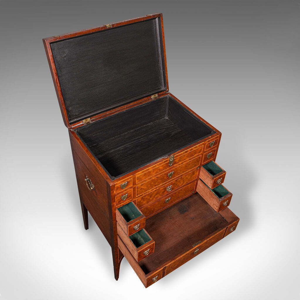 photo furniture Antique Drawing Room Show Cabinet, English, Burr Walnut, Chest On Stand, Regency
