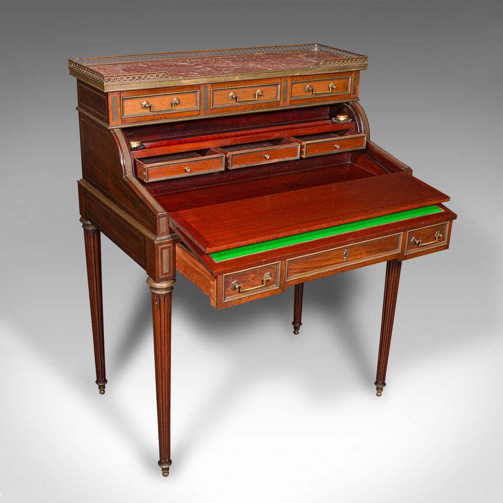 Antique Lady's Writing Desk, French, Marble, Roll Top Bureaux, Victorian, C.1850 photo for sale