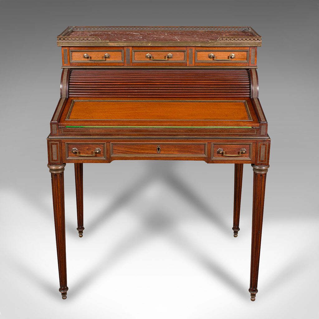 Antique Lady's Writing Desk, French, Marble, Roll Top Bureaux, Victorian, C.1850 photo Furniture