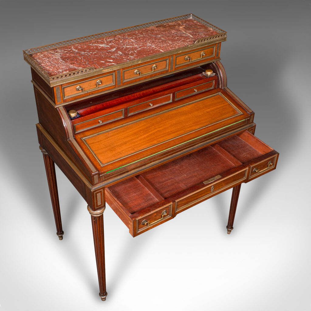 photo furniture Antique Lady's Writing Desk, French, Marble, Roll Top Bureaux, Victorian, C.1850