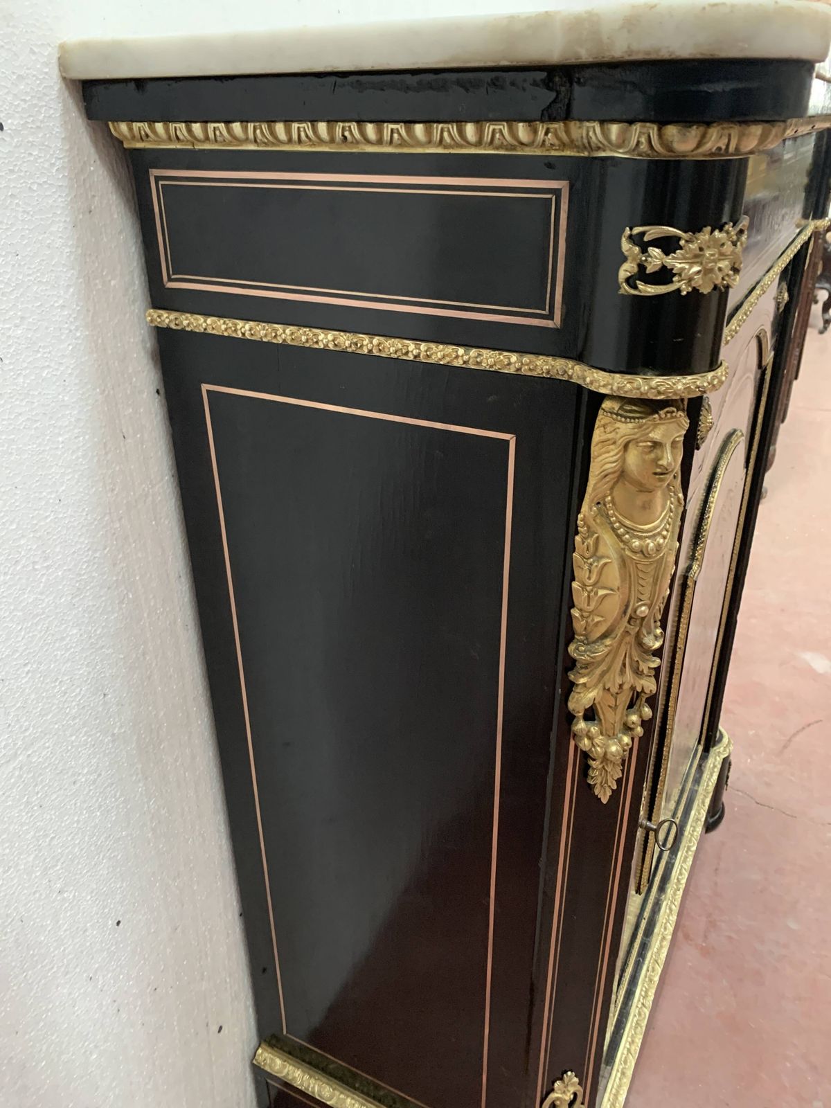 Furniture Napoleon III Wood And Brass Marquetry Sideboard 19th Century photo