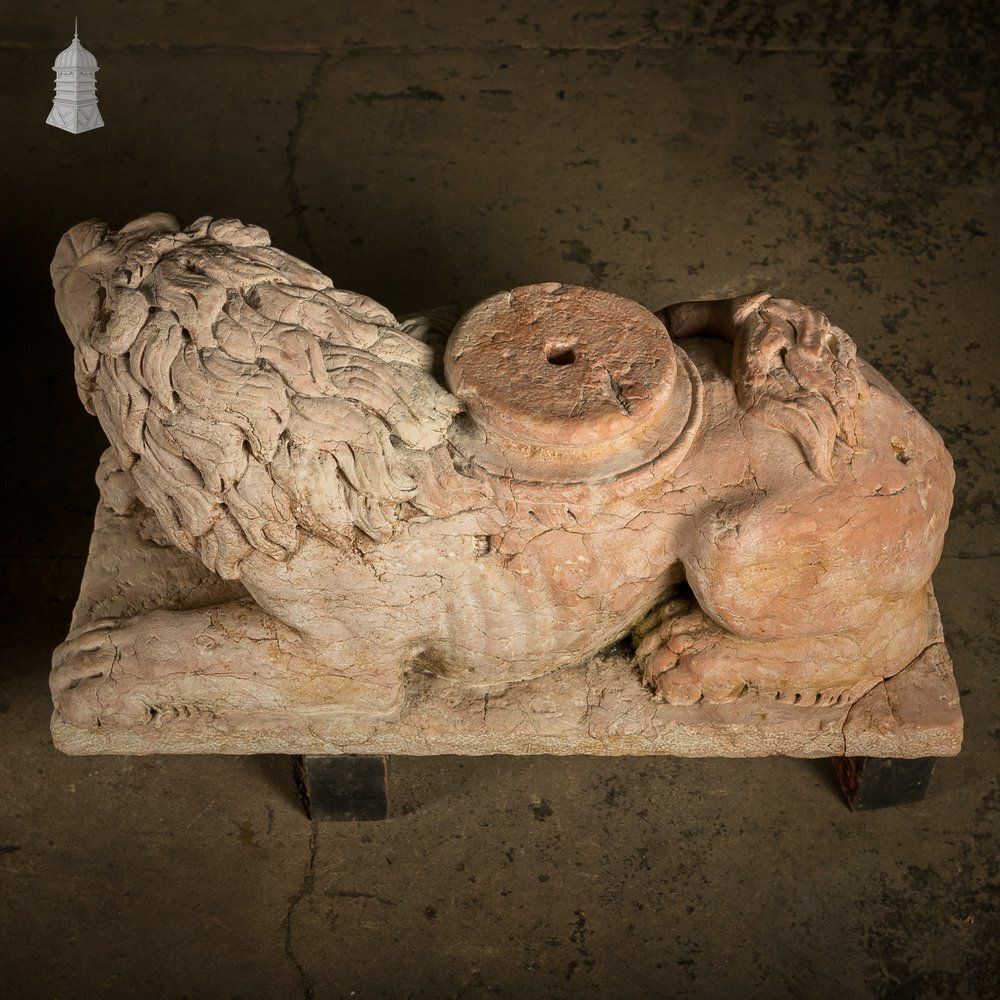 18000.0 Marble Recumbent Lions Pair – 13th C Rosso Verona Architectural Sculptures photo