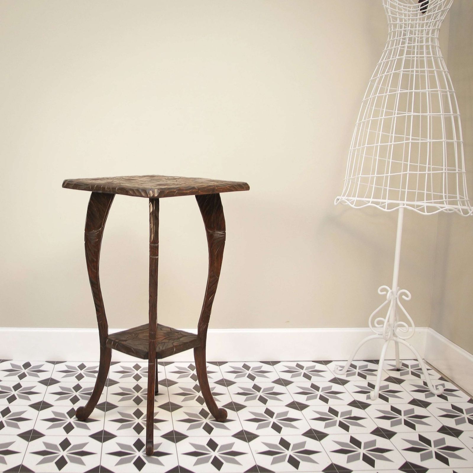 Liberty And Co Side Table Japanese Hand Carved Wood With Two Tiers photo for sale