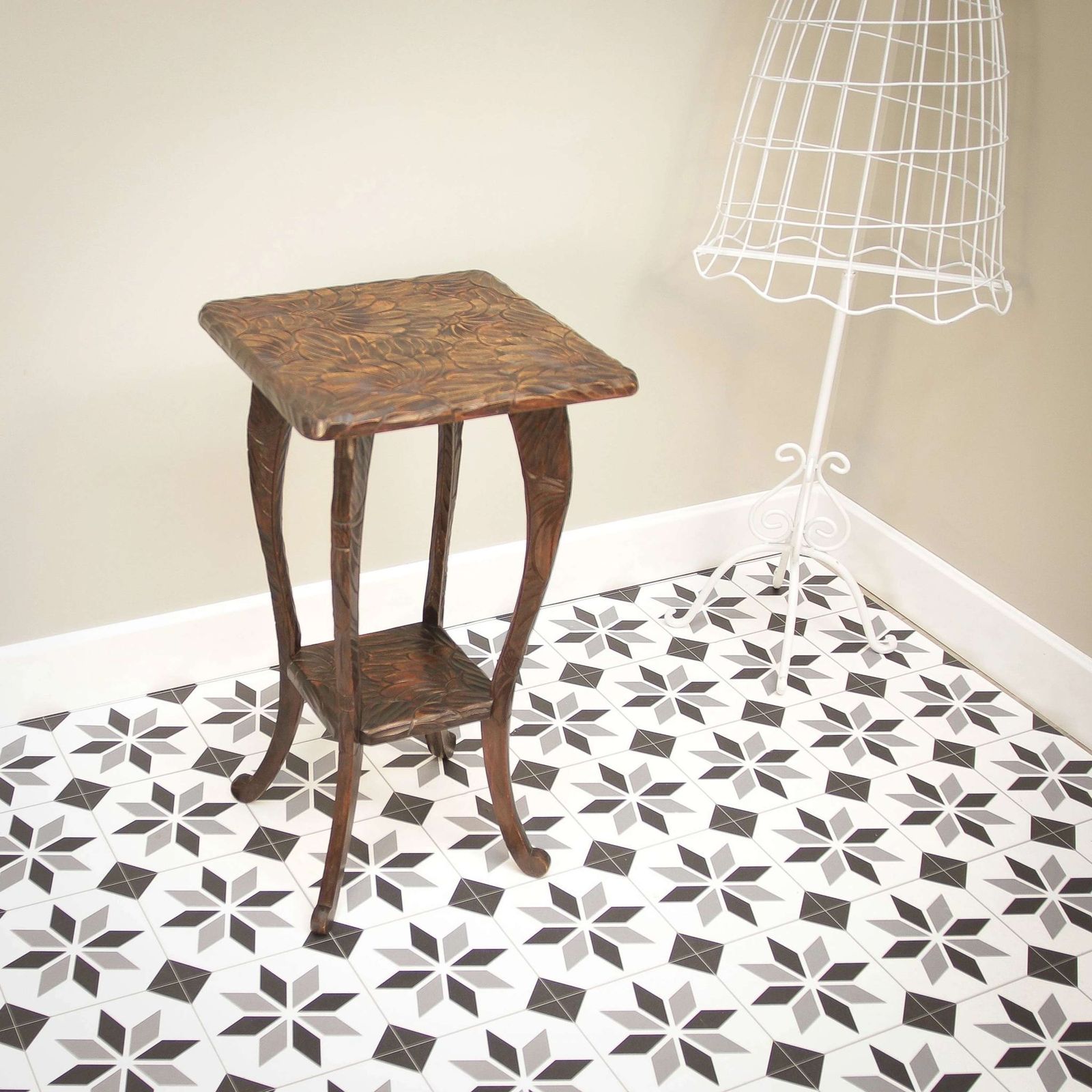 Liberty And Co Side Table Japanese Hand Carved Wood With Two Tiers photo furniture