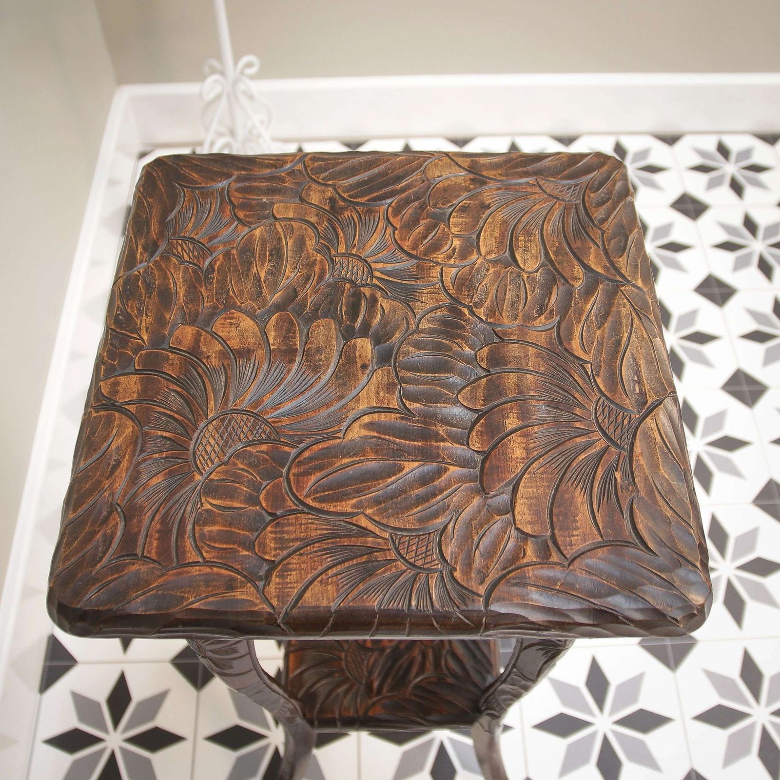 Liberty And Co Side Table Japanese Hand Carved Wood With Two Tiers photo vintage