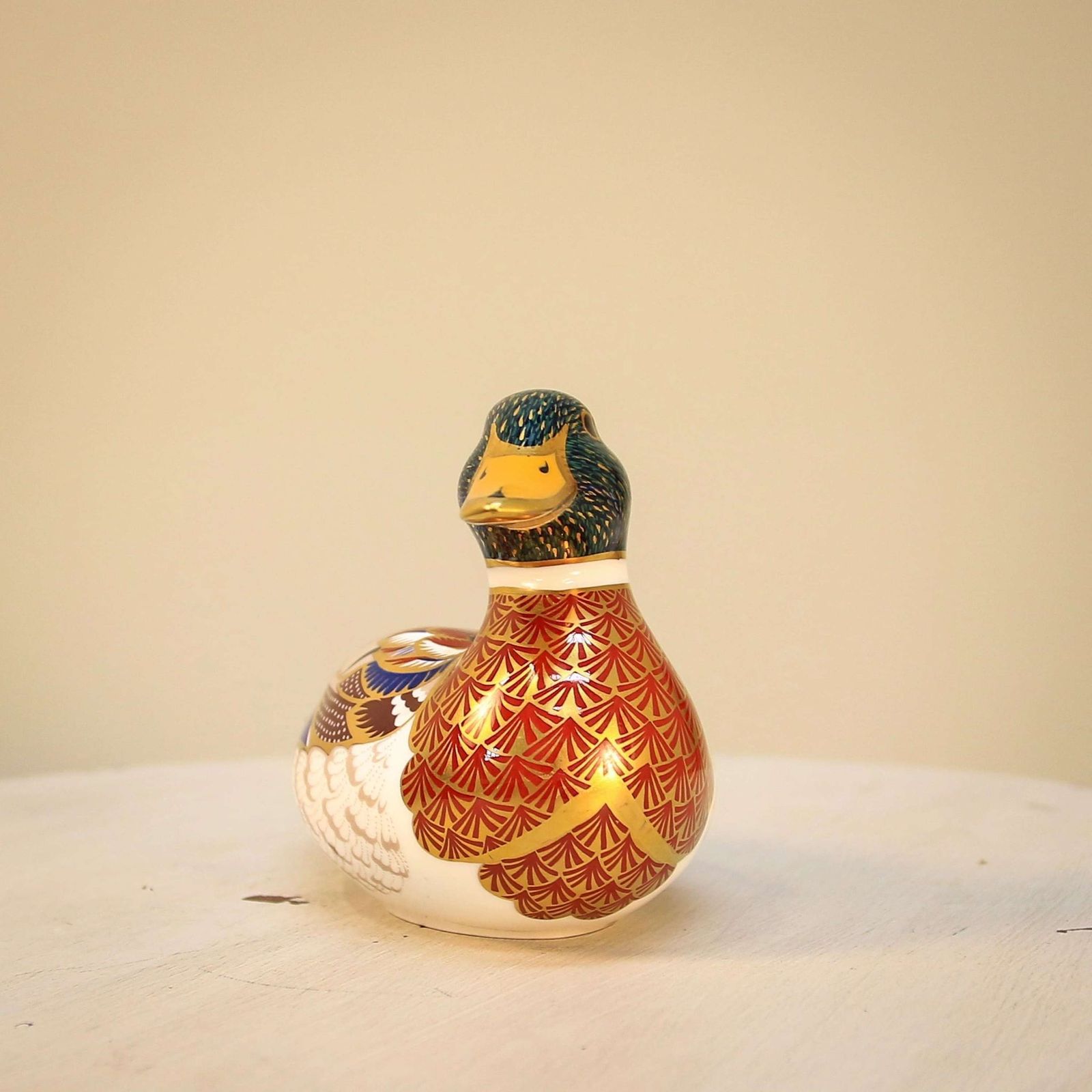 Crown Derby Imari Paperweight Mallard Duck With Silver Stopper photo for sale