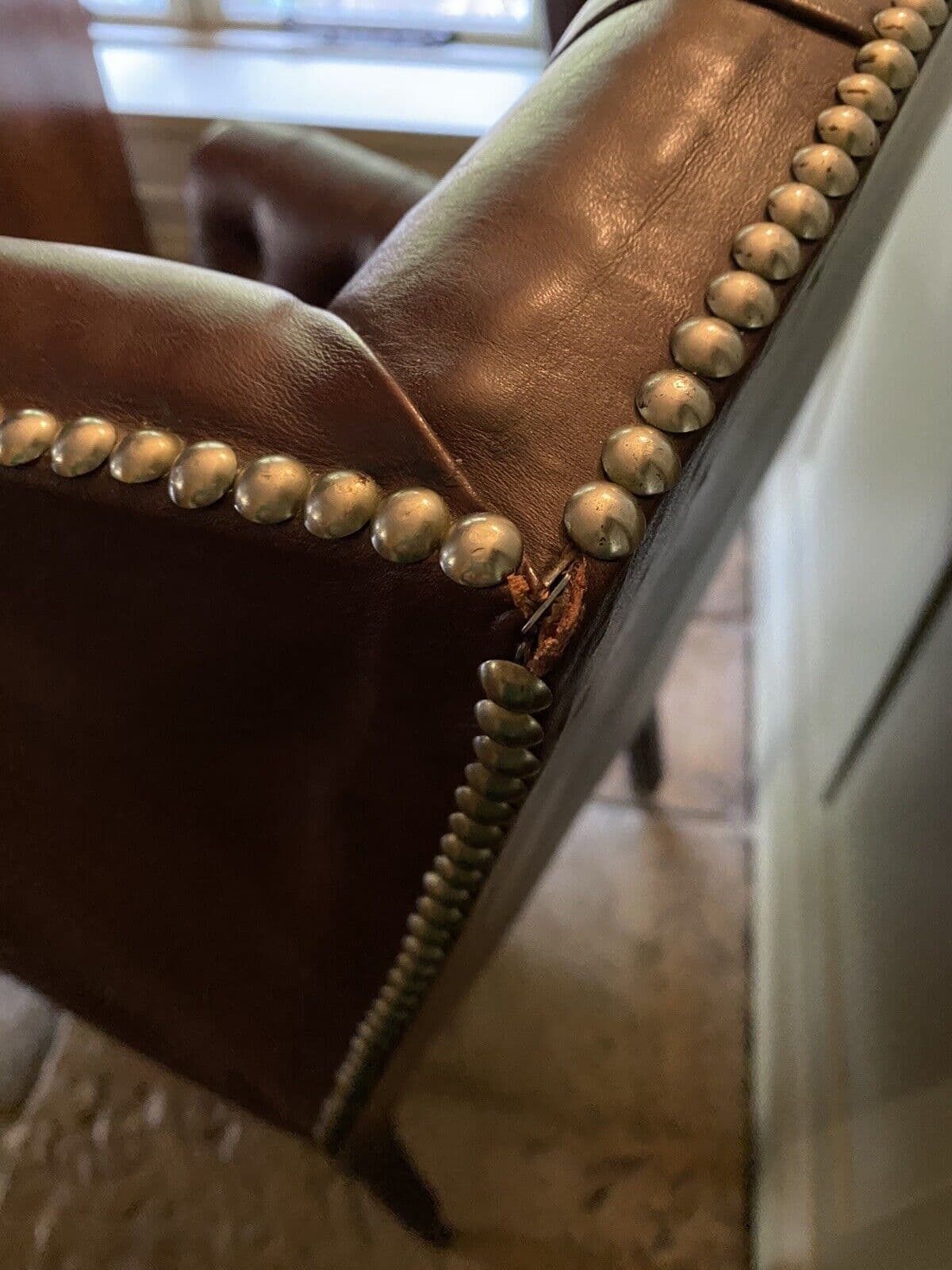 Antique Early C20th Button Wing Back Brown Leather Chesterfield Armchair photo buy