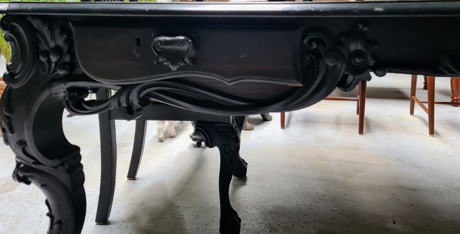 Grand Anglo Indian Colonial Teakwood Table With Leather Top | Handcrafted In Calcutta, Circa 1900 | Victorian Era Statement Piece photo for sale