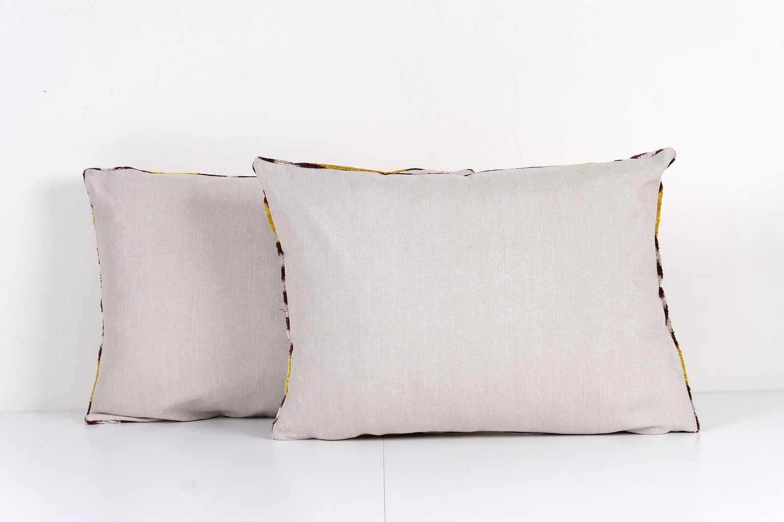 Turkish Ikat Velvet Cushion – Set Of Two Handmade Yellow And Burgundy Pillow Cover – Boho Style Decor photo furniture