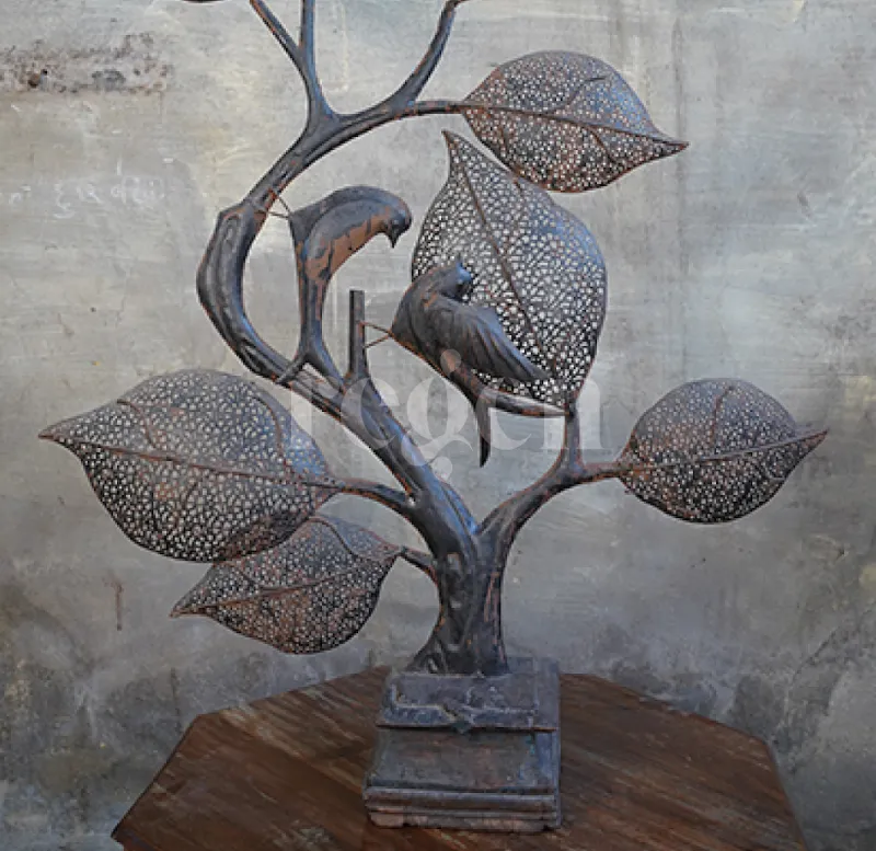Antique Indian Handcrafted Metal Birds & Leaves Sculptures & Home Decor From 1900s photo for sale