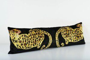 Tiger Design Black And Yellow Extra Long Ikat Velvet Pillow, Animal Printed Lumbar Pillows photo furniture
