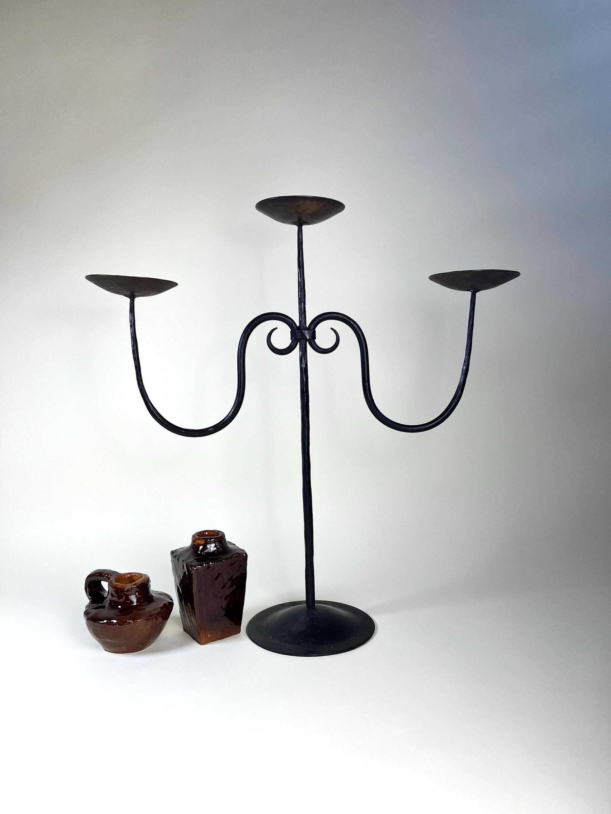 Vintage Neo Medieval Style Candelabra, Whimsical Wrought Iron Candle Holder, Modern Folk Style Lighting photo vintage