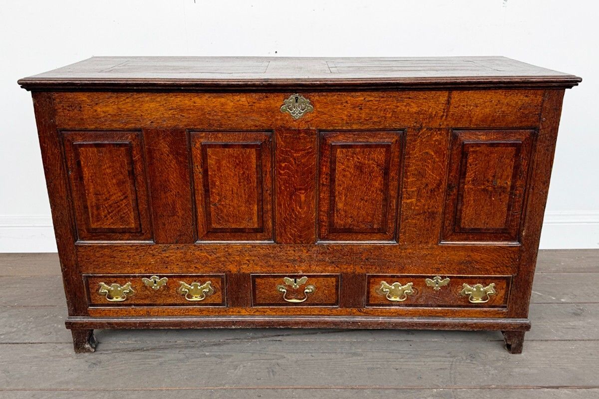 Antique 18th Century Georgian Oak Crossbanded Mule Chest