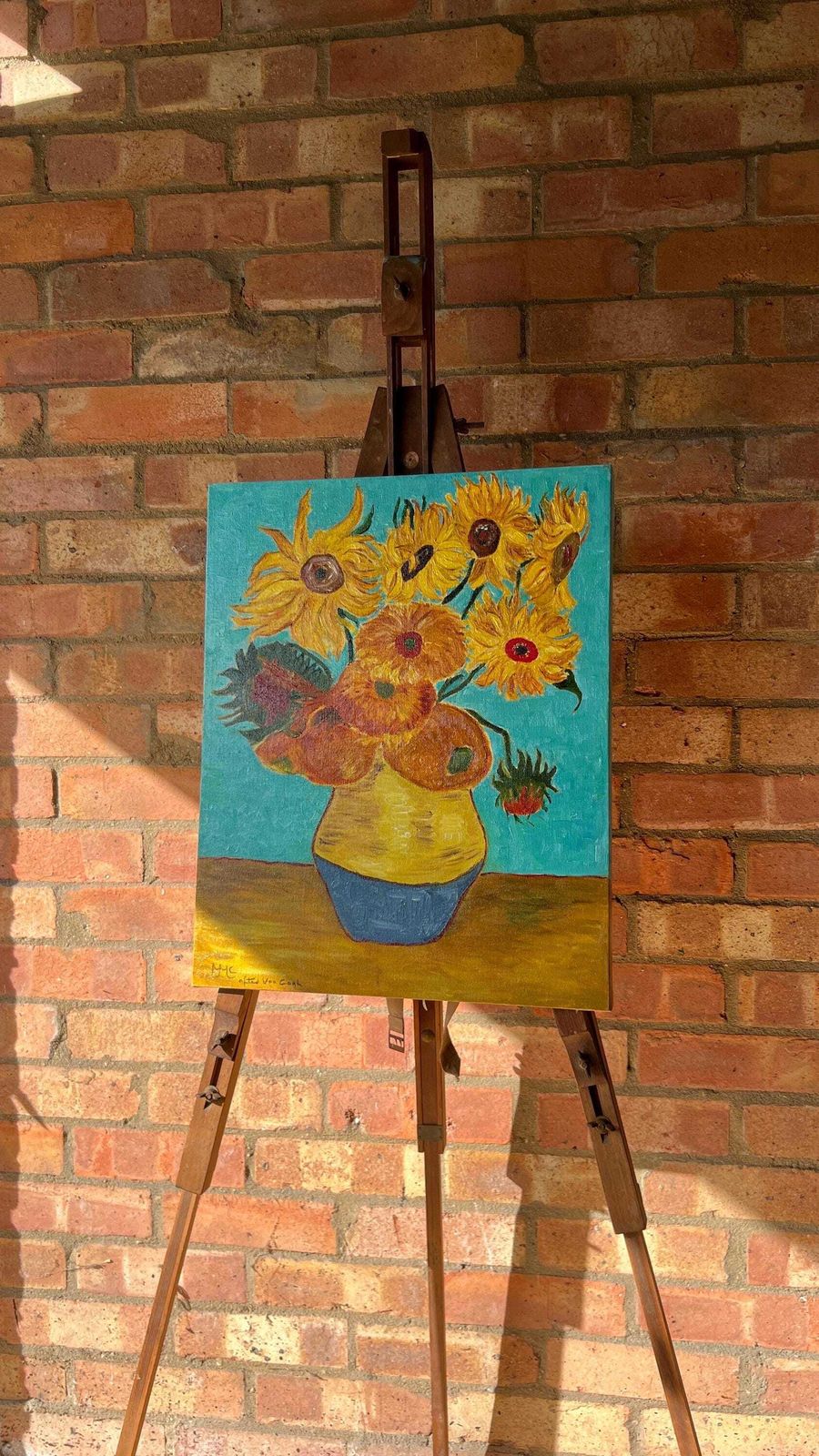 photo for sale Original Oil Painting Of Sunflowers, After Van Gogh, By Margaret Mcandrew