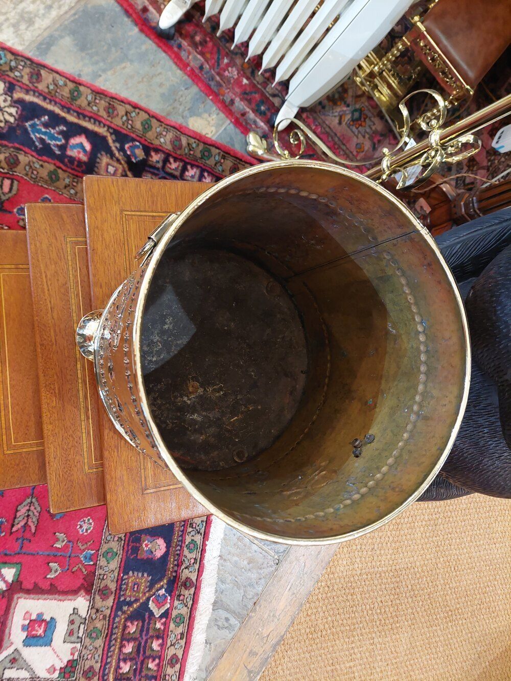 19thc Brass Coal Receiver, 1800s photo vinterior