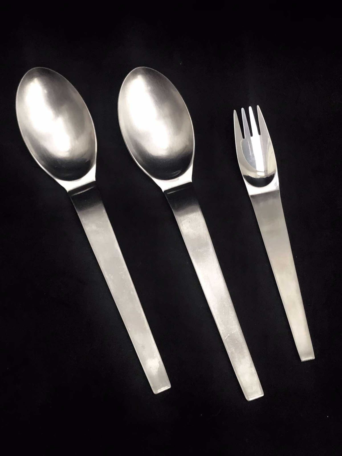 Modernist Flatware Spare 2 Soup Spoons 1 Fork Carl Auböck Design For Morinox And Amboss 50s Post Modern Lunik 2060 Modern Austrian Design