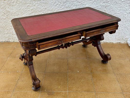 19th Century Spanish Carved Walnut Desk With Two Drawers & Strong Legs, 1890s photo 2814.0