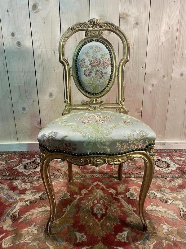 Suite De 4 Chaises En Bois Doré Napoléon III photo vintage
