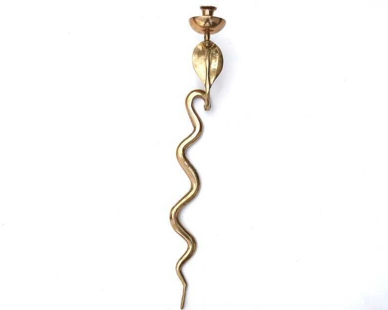 Large Wall Candle Holder : Brass Cobra, 1970s / Snake, Candleholder, Hollywood Regency