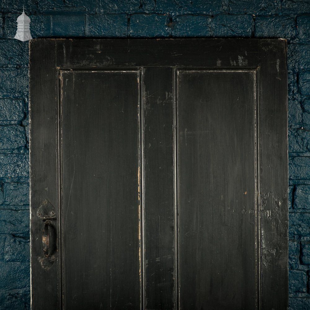 Reclaimed 4 Panel Door – Distressed White & Black Paint, Suffolk Latch. photo furniture