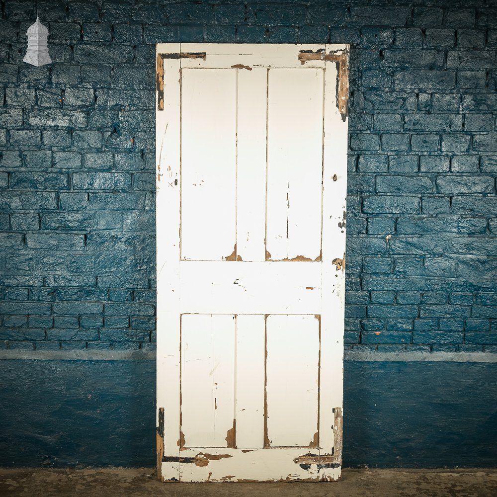 Reclaimed 4 Panel Door – Distressed White & Black Paint, Suffolk Latch. photo vintage