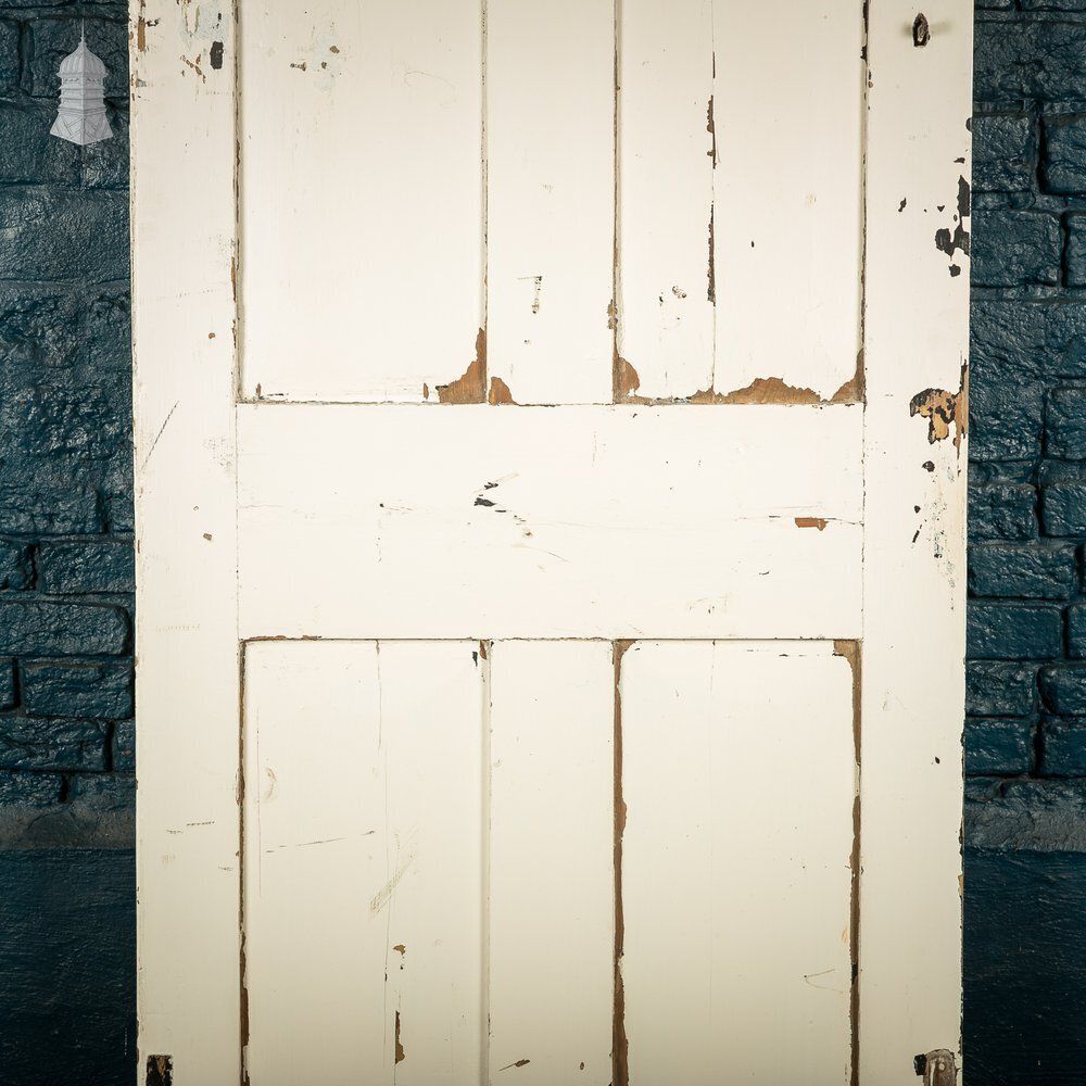 photo for sale Reclaimed 4 Panel Door – Distressed White & Black Paint, Suffolk Latch.