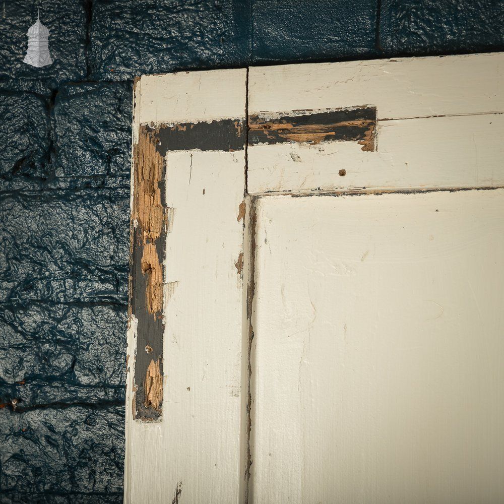 270.0 Reclaimed 4 Panel Door – Distressed White & Black Paint, Suffolk Latch. photo