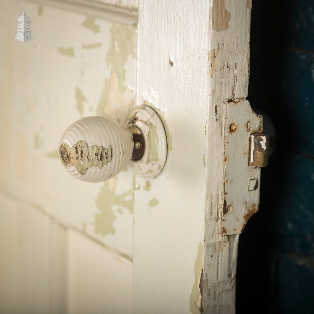 1930s 4 Panel Door – Distressed White, Beehive Handles, Original Locks & Hinges photo 150.0