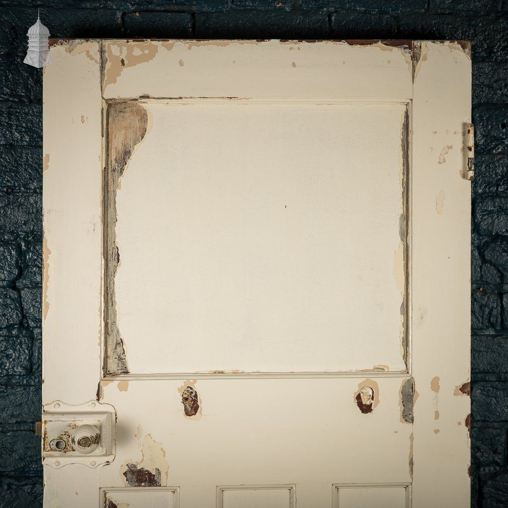 photo for sale 1930s 4 Panel Door – Distressed White, Beehive Handles, Original Locks & Hinges
