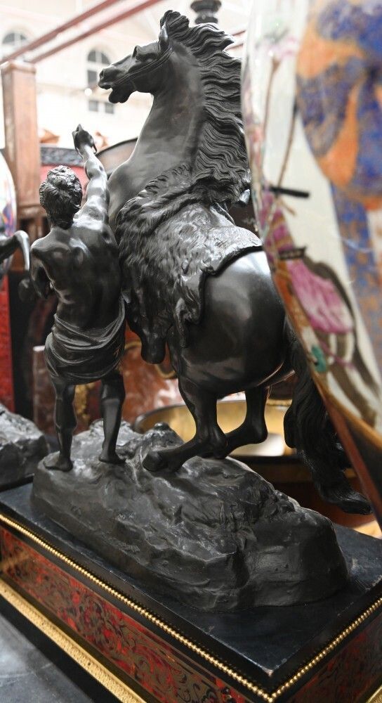 Art Antique Bronze Marley Horse Statue Boulle Pedestal Base photo