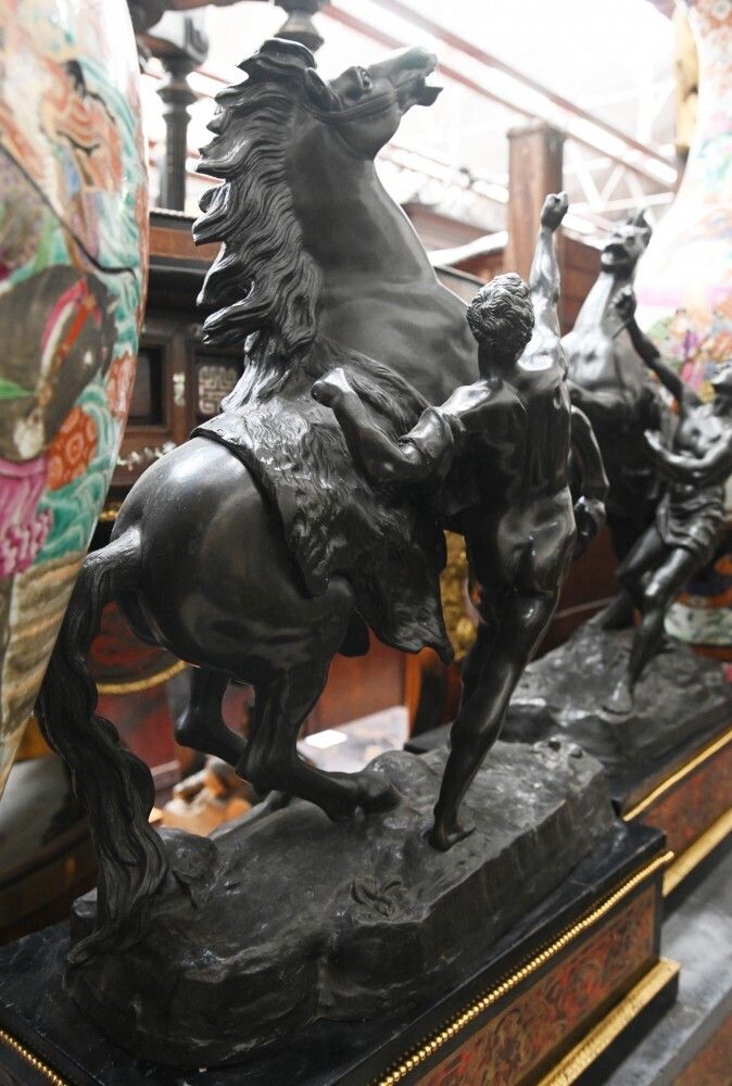 photo buy Antique Bronze Marley Horse Statue Boulle Pedestal Base