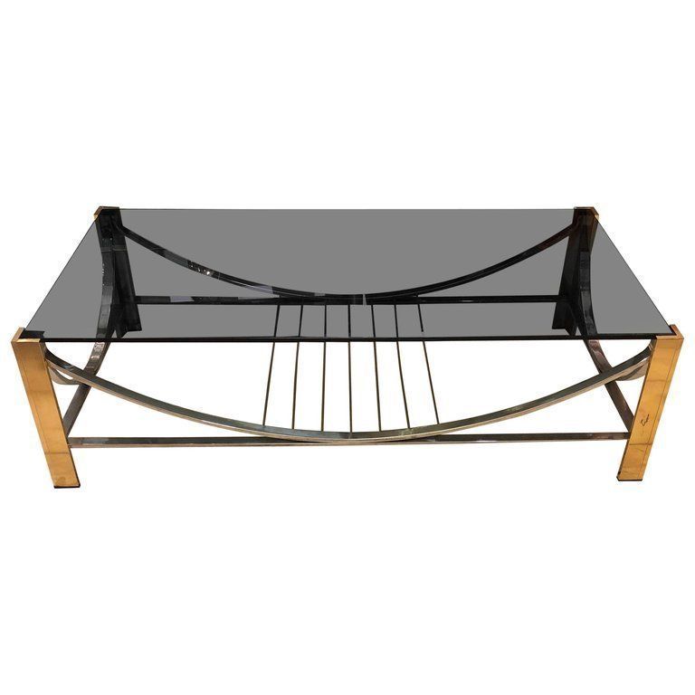 Mid Century Modern Italian Brass, Steel And Smoked Glass Coffee Table, 1970