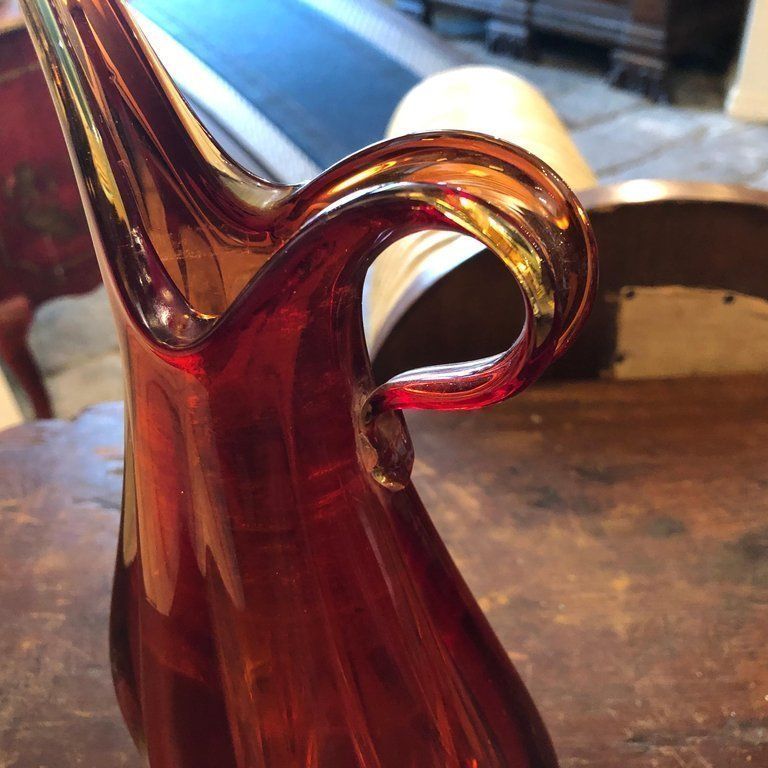 photo for sale Mid Century Modern Italian Sommerso Red Murano Glass Vase, 1960