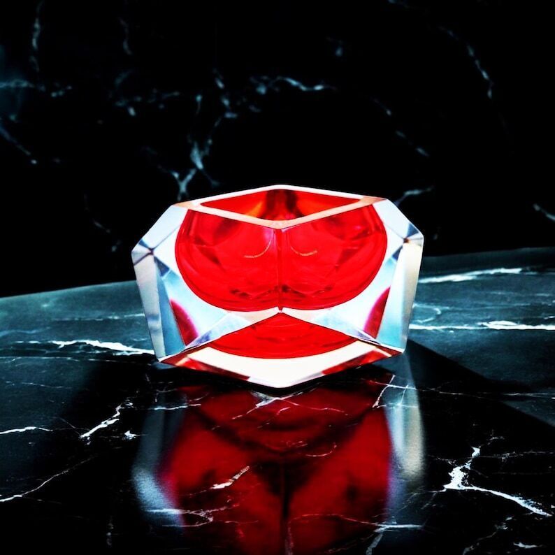 1960s Stunning Red Ashtray Or Catch All In Murano Glass By Flavio Poli For Seguso. photo for sale