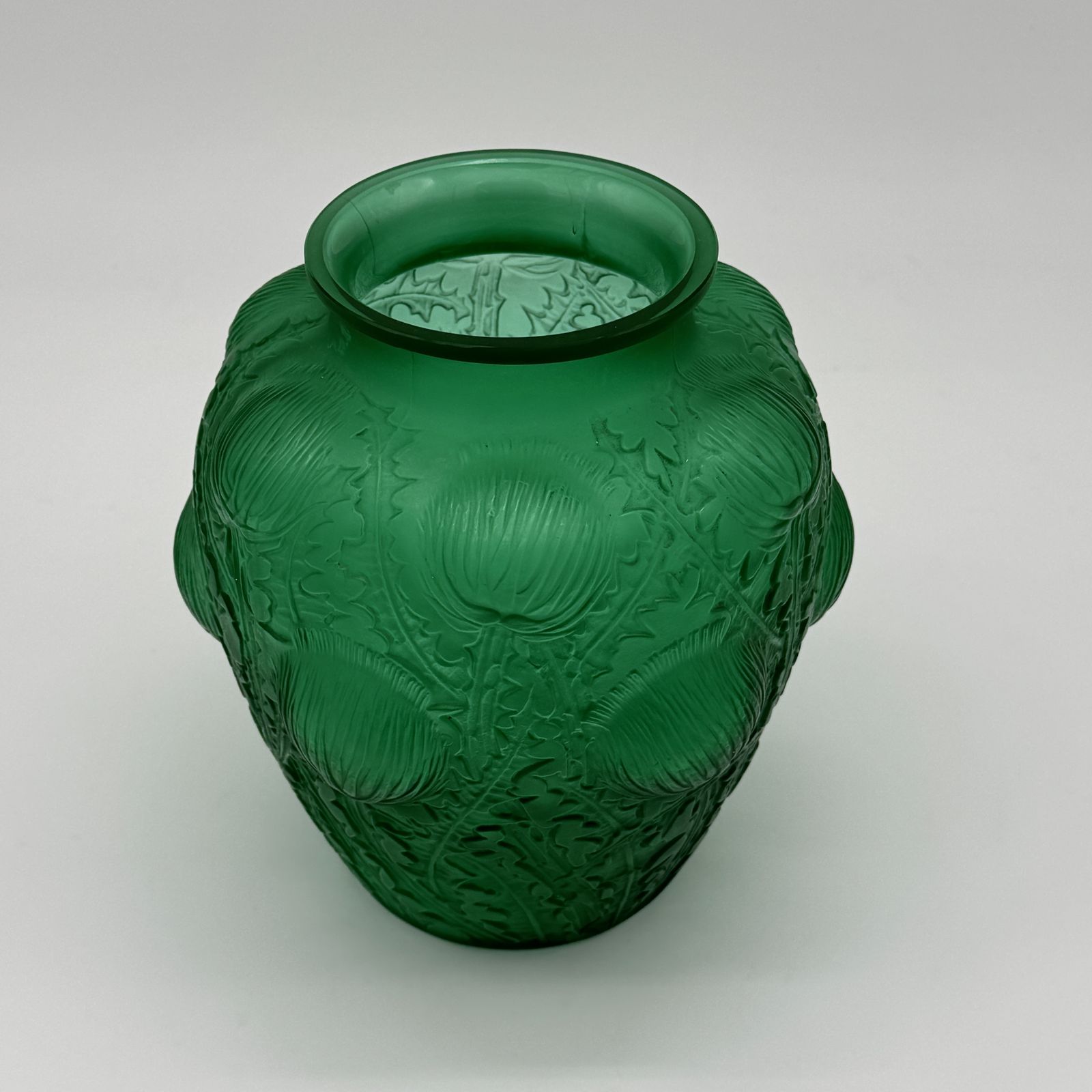 à R.Lalique Green Glass Domrémy Vase photo for sale