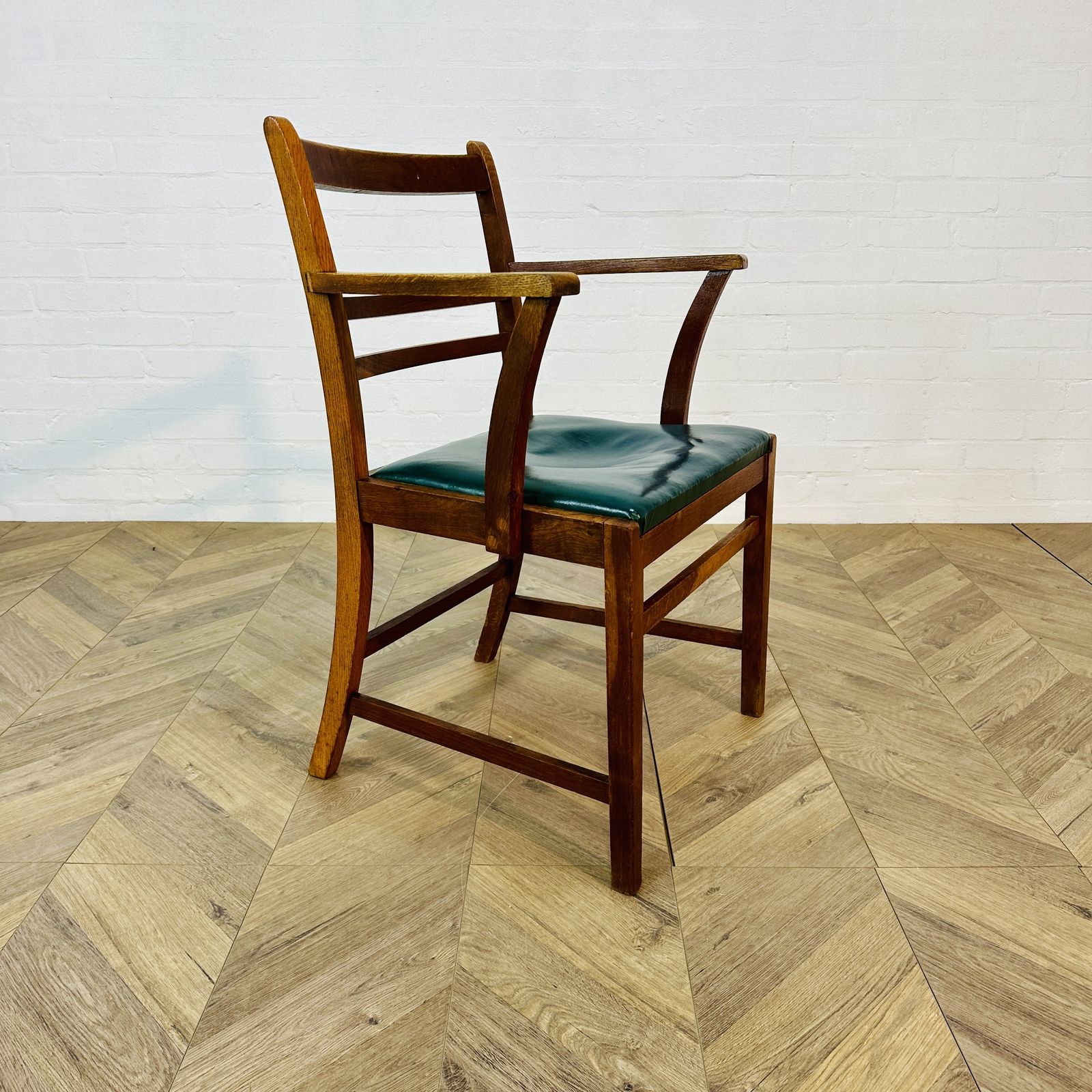 Mid Century Oak + Leather Former Clerks Chair, Stamped 1952