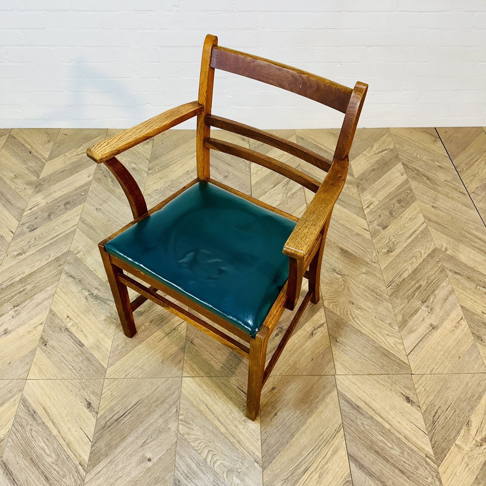 Mid Century Oak + Leather Former Clerks Chair, Stamped 1952 photo Furniture