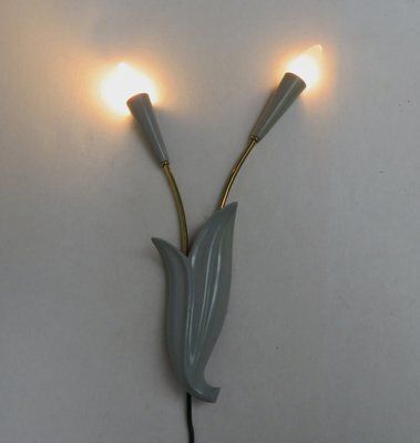 Floral Wall Lights In Brass & Aluminum, Ott Leuchten, 1950s, Set Of 2 photo buy